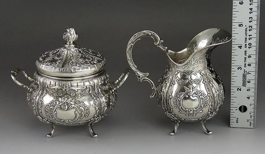 Vintage 1943 Finnish Silver Victorian Style Creamer & Covered Sugar Bowl - 6