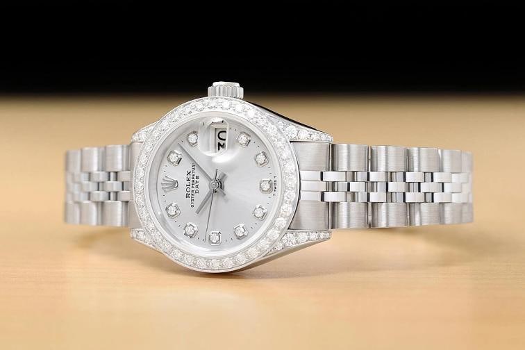 ROLEX LADIES DATE 6924 SILVER DIAMOND 18K WHITE GOLD STAINLESS STEEL WATCH - 2
