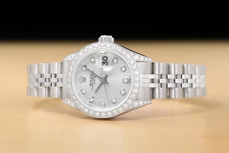 ROLEX LADIES DATE 6924 SILVER DIAMOND 18K WHITE GOLD STAINLESS STEEL WATCH - 3