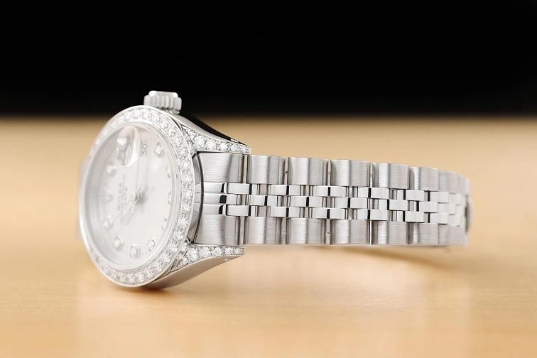 ROLEX LADIES DATE 6924 SILVER DIAMOND 18K WHITE GOLD STAINLESS STEEL WATCH - 4