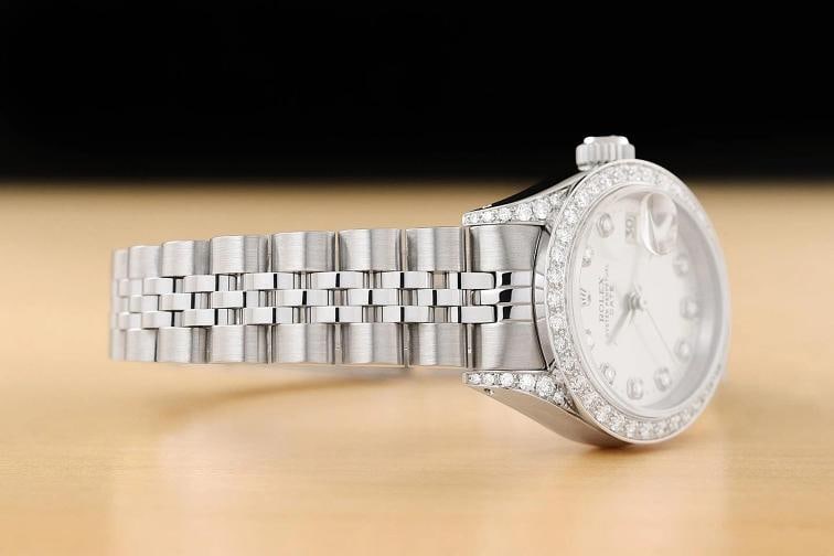 ROLEX LADIES DATE 6924 SILVER DIAMOND 18K WHITE GOLD STAINLESS STEEL WATCH - 7