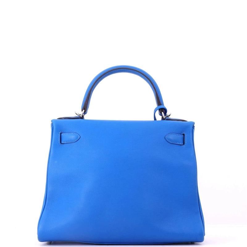 Hermes Kelly Handbag Blue Evercolor with Palladium Hardware 28 - 4