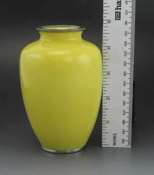 Lovely VTG Japanese Cloisonne Enamel Yellow Floral Roses Vase - 6