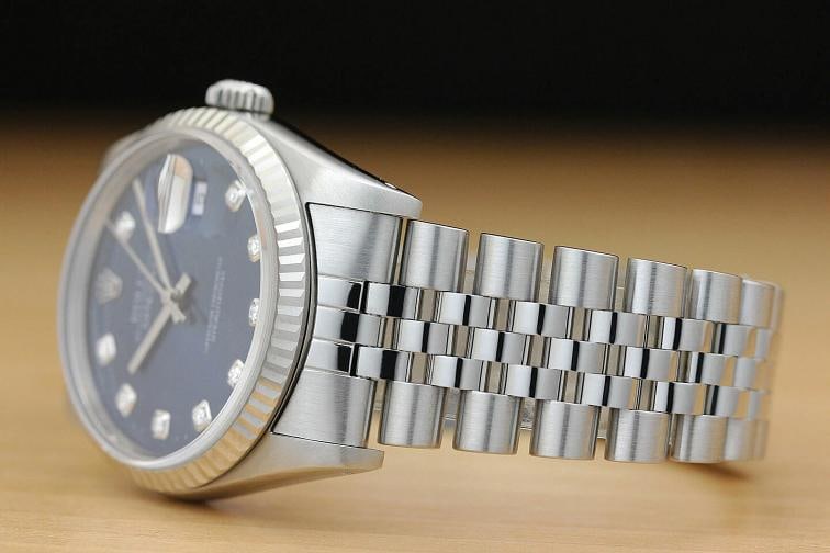 MENS ROLEX DATEJUST 16234 BLUE DIAMOND QUICKSET 18K WHITE GOLD STEEL WATCH - 4