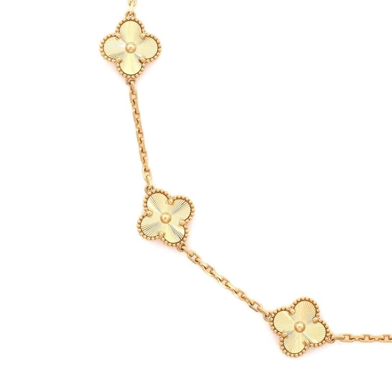 Van Cleef & Arpels Vintage Alhambra 10 Motifs Necklace Guilloche 18K Yellow Gold - 3
