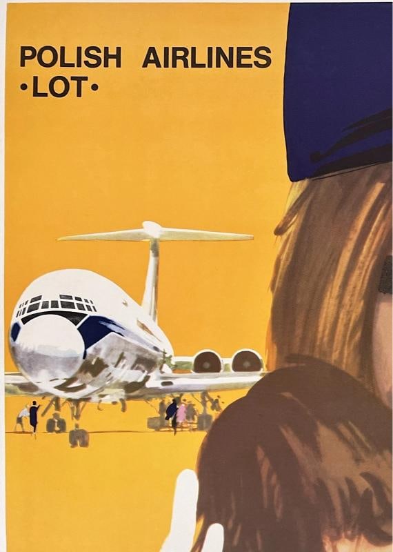 Original Vintage Poster LOT - POLISH AIRLINES Airline Travel Tourism LINEN - 2