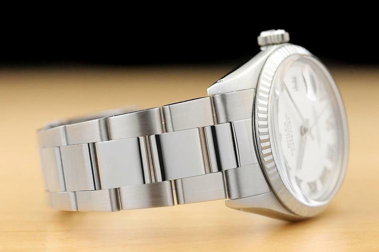 MENS ROLEX DATEJUST 16014 WHITE ROMAN DIAL 18K WHITE GOLD STAINLESS STEEL WATCH - 7