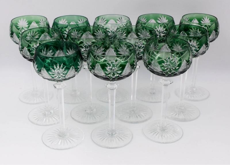 12 Val Saint Lambert Forest Green Berncastel Hock Wine Glasses, Circa 1950 - 2