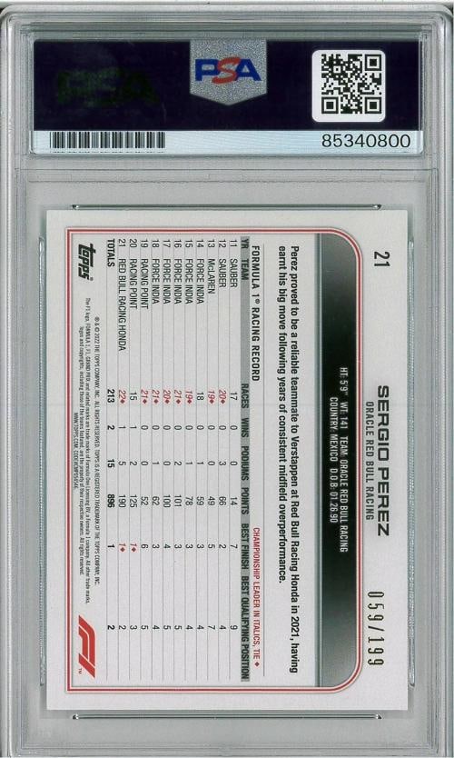 Sergio Perez Signed Autograph Slabbed 2022 Topps Chrome F1 Card PSA DNA - 2