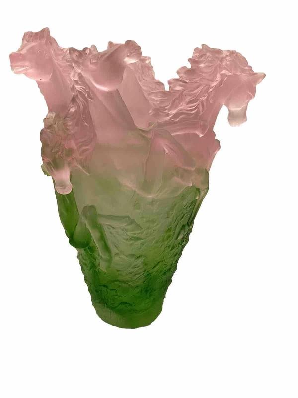 Xl Nancy Daum Style Pate De Verre Crystal Horse Vase Pink Green Ombere H10Ã¢â‚& - 10