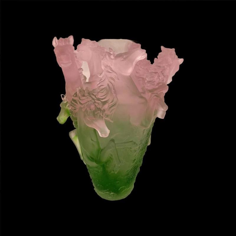 Xl Nancy Daum Style Pate De Verre Crystal Horse Vase Pink Green Ombere H10Ã¢â‚& - 12