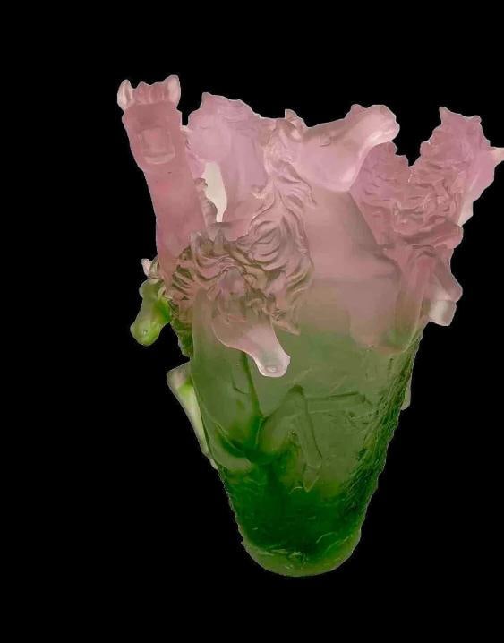 Xl Nancy Daum Style Pate De Verre Crystal Horse Vase Pink Green Ombere H10Ã¢â‚& - 3