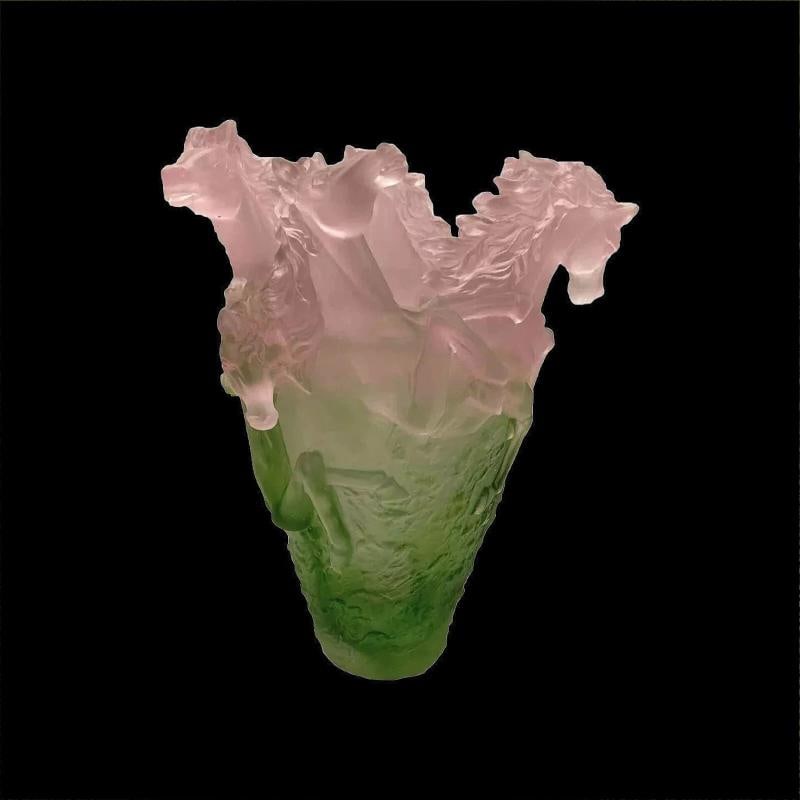 Xl Nancy Daum Style Pate De Verre Crystal Horse Vase Pink Green Ombere H10Ã¢â‚& - 4