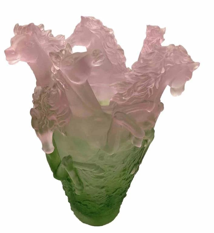 Xl Nancy Daum Style Pate De Verre Crystal Horse Vase Pink Green Ombere H10Ã¢â‚& - 6