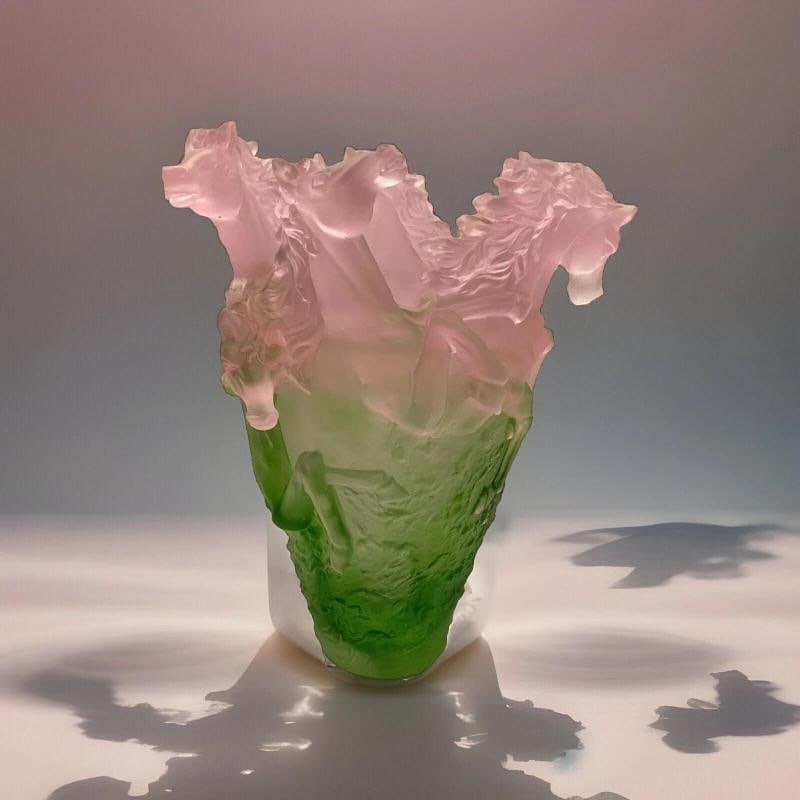 Xl Nancy Daum Style Pate De Verre Crystal Horse Vase Pink Green Ombere H10Ã¢â‚& - 8