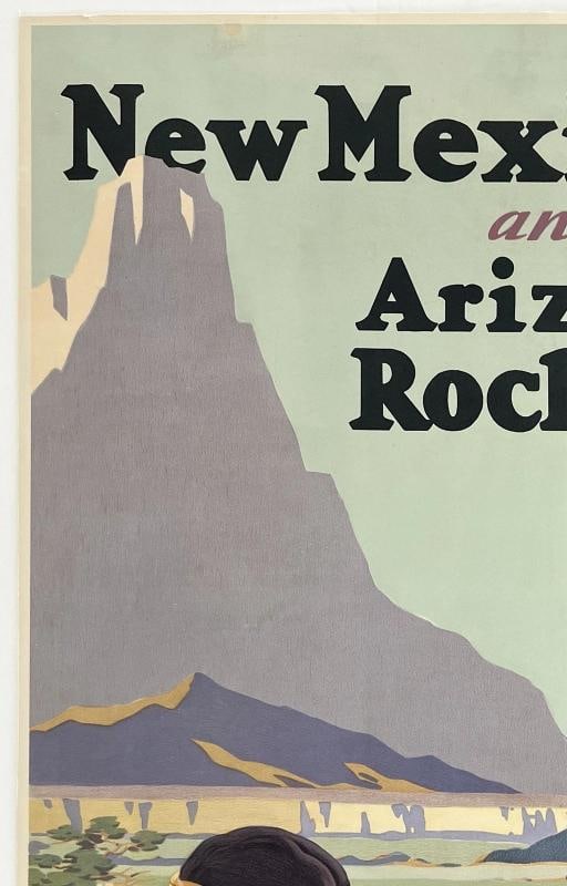 Original Vintage Poster NEW MEXICO & ARIZONA ROCKIES Railroad Train Travel OL - 2