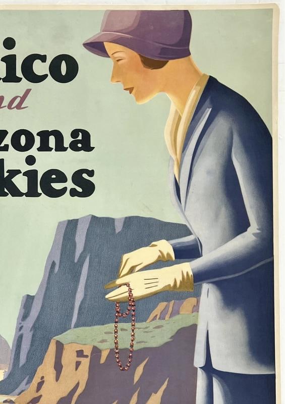 Original Vintage Poster NEW MEXICO & ARIZONA ROCKIES Railroad Train Travel OL - 3