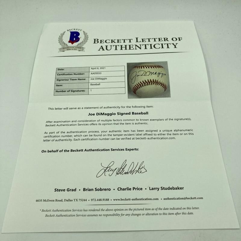 Nice Joe Dimaggio Signed Official American League Baseball With Beckett COA - 3