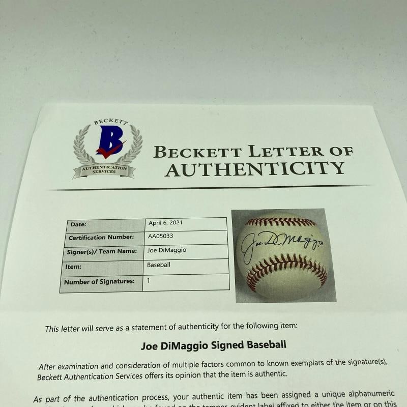 Nice Joe Dimaggio Signed Official American League Baseball With Beckett COA - 6