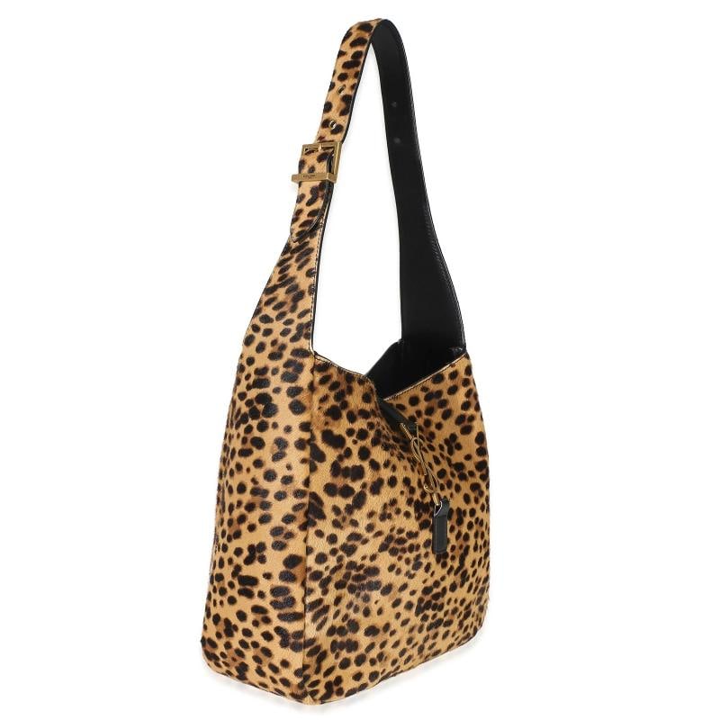 Saint Laurent Brown Pony Hair Nappa Leopard Print Small Le 5 A 7 Soft Hobo - 3