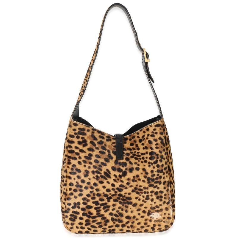 Saint Laurent Brown Pony Hair Nappa Leopard Print Small Le 5 A 7 Soft Hobo - 4