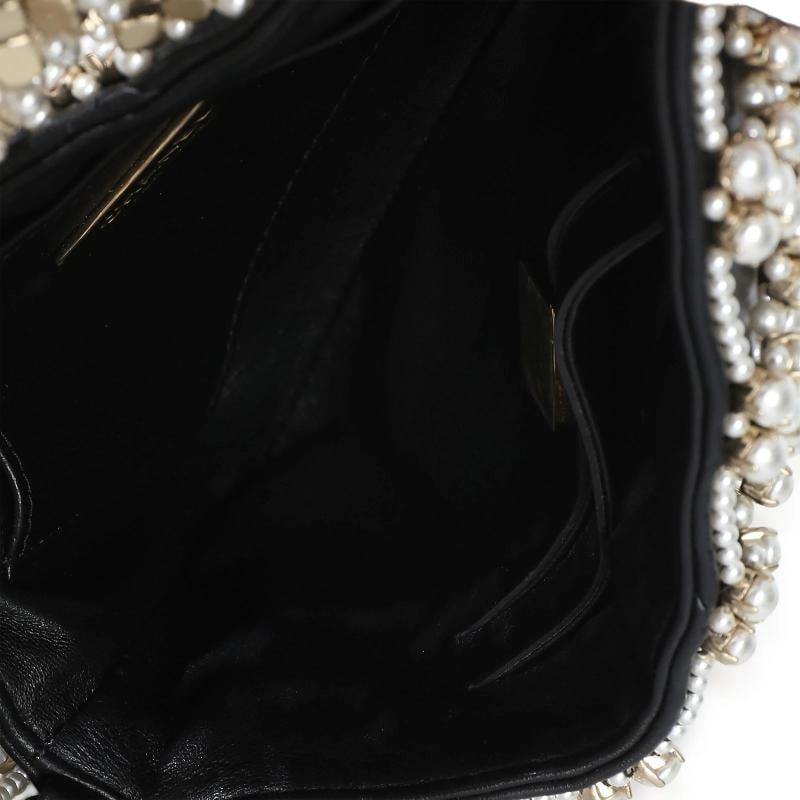 Chanel Black Gold Metal Pearl Embellished Mini Flap Bag - 2