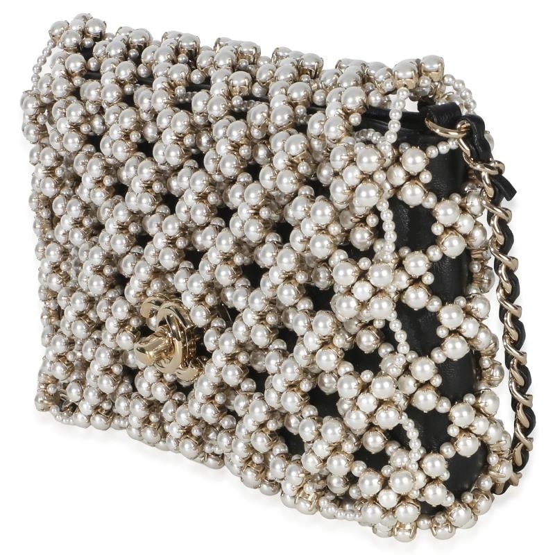 Chanel Black Gold Metal Pearl Embellished Mini Flap Bag - 3