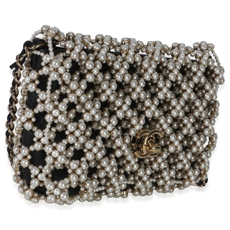 Chanel Black Gold Metal Pearl Embellished Mini Flap Bag - 4