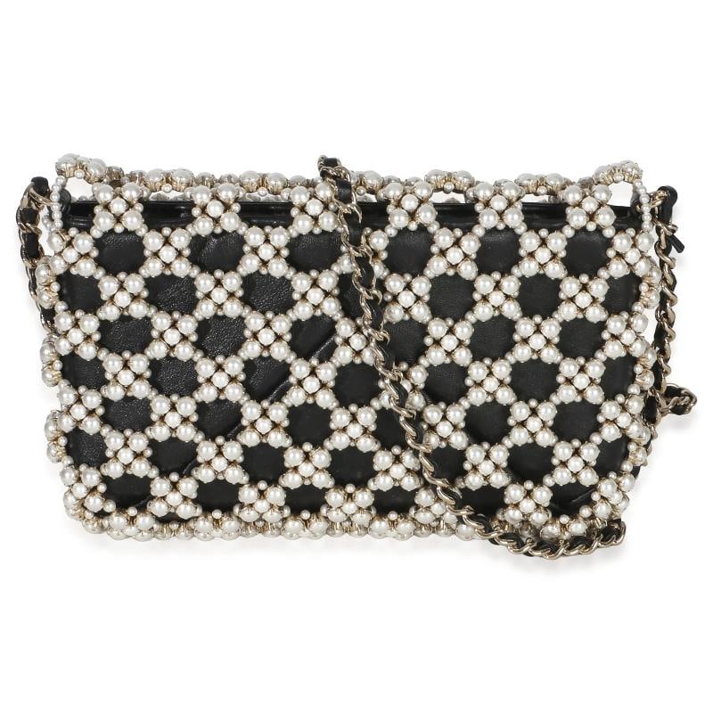 Chanel Black Gold Metal Pearl Embellished Mini Flap Bag - 5