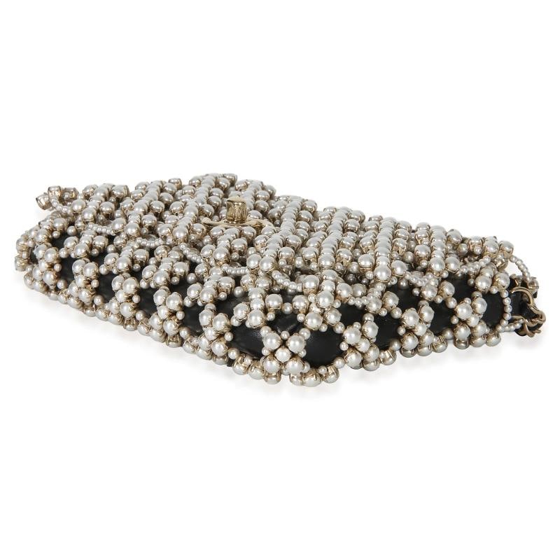 Chanel Black Gold Metal Pearl Embellished Mini Flap Bag - 7