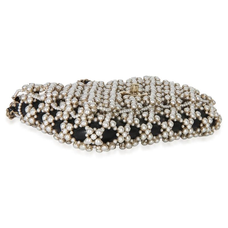 Chanel Black Gold Metal Pearl Embellished Mini Flap Bag - 8