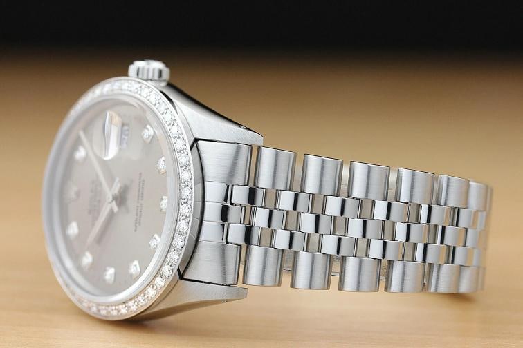 AUTHENTIC MENS ROLEX DATEJUST GRAY DIAMOND 18K WHITE GOLD STAINLESS STEEL WATCH - 4