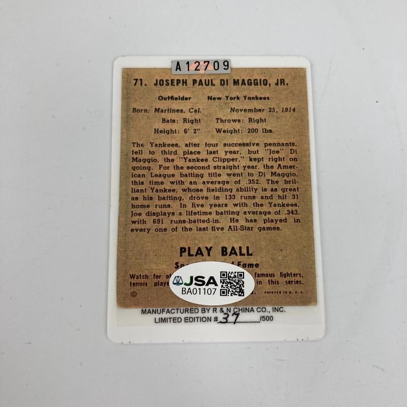 1941 Play Ball Joe Dimaggio Signed Porcelain Baseball Card JSA COA Auto - 2