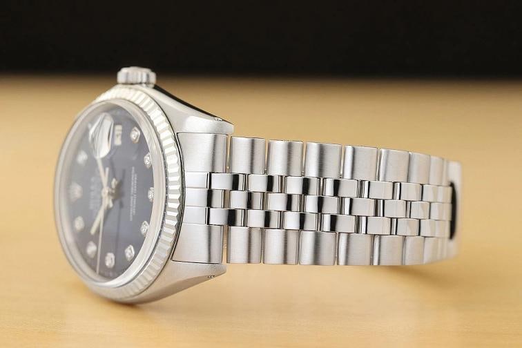 ROLEX MENS DATEJUST BLUE DIAMOND DIAL 18K WHITE GOLD STEEL WATCH w/ FOLDED BAND - 4