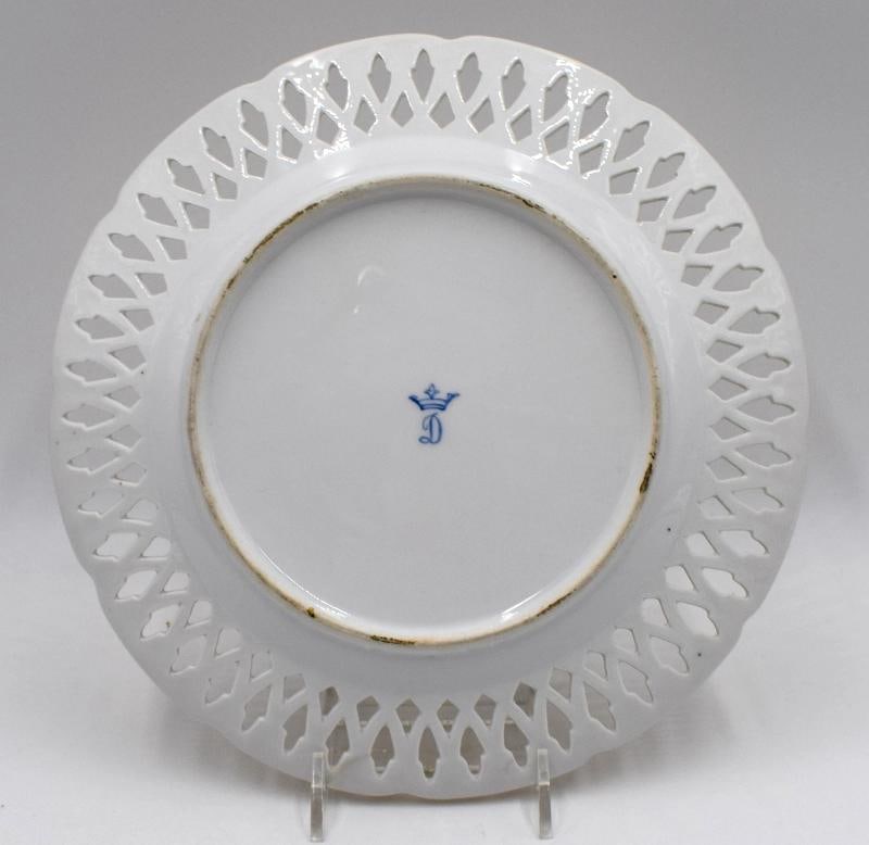 Set of 6 Dresden Yellow Hand Painted Pierced Cabinet Plates, Circa 1900 - 13