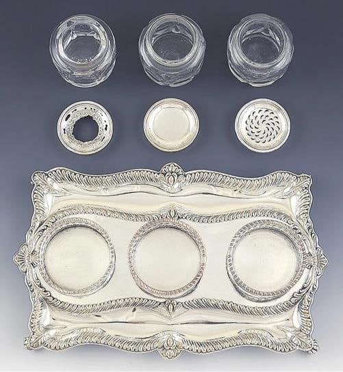 Late 1700s Fine Old Sheffield Silver Plate Desk Set Sander Inkwell Tray - 2