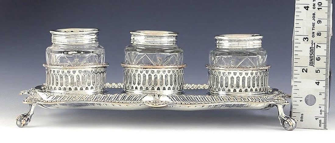 Late 1700s Fine Old Sheffield Silver Plate Desk Set Sander Inkwell Tray - 5