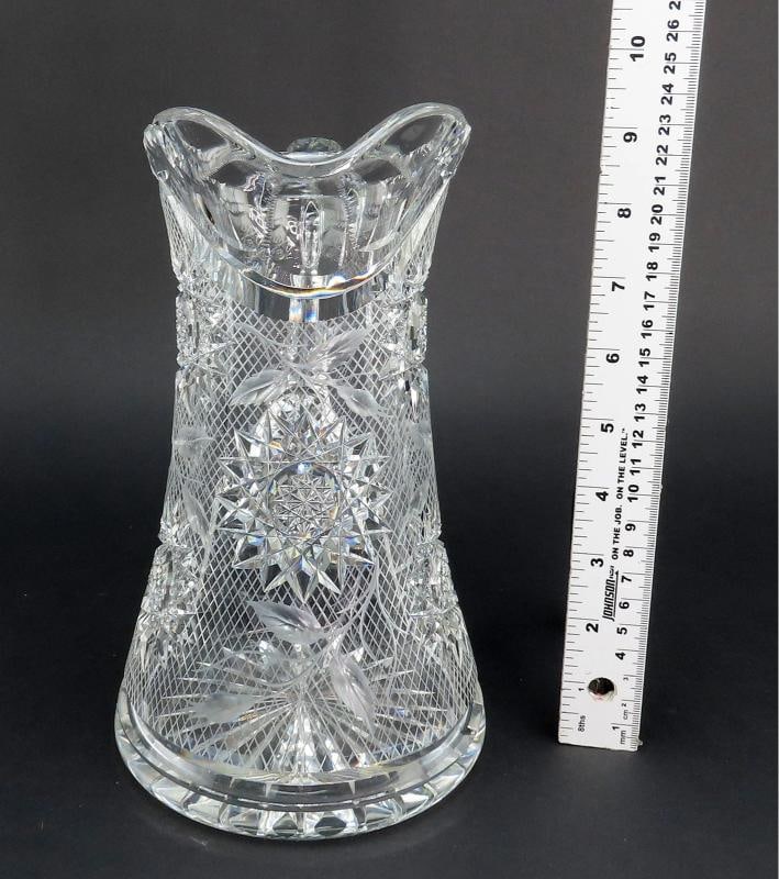 Dazzling American Brilliant Period Intaglio Cut Glass Water Pitcher w 4 Cups - 4