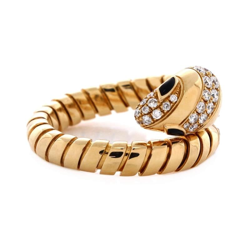 Bvlgari Serpenti Tubogas One-Coil Ring 18K Yellow Gold with Onyx and Semi Pave - 2