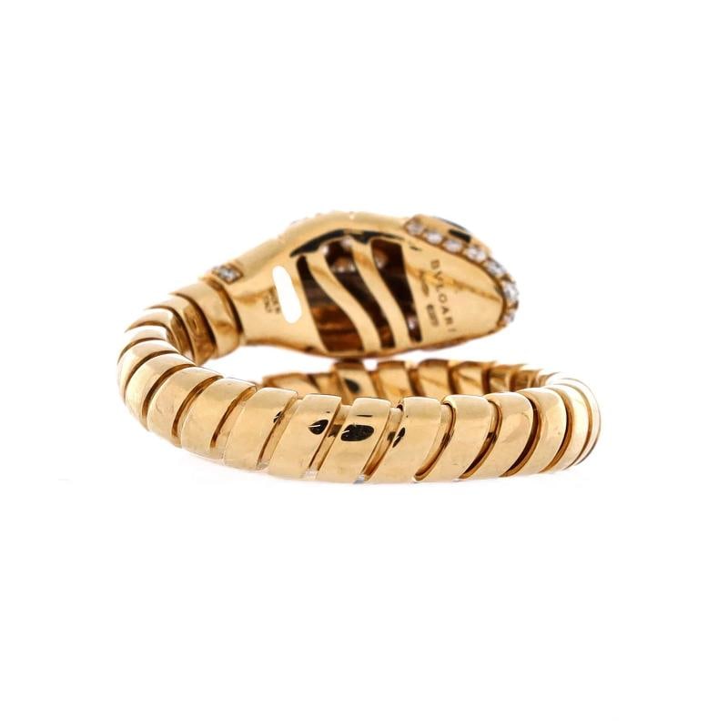 Bvlgari Serpenti Tubogas One-Coil Ring 18K Yellow Gold with Onyx and Semi Pave - 3