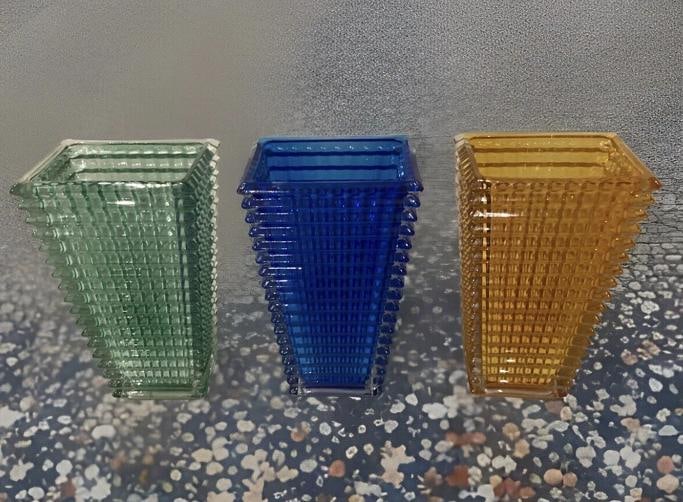Set Of 3 Heavy Crystal Multi Color Vases Maker Not Baccarat H12Ã¢â‚¬Â - 2