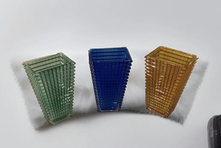 Set Of 3 Heavy Crystal Multi Color Vases Maker Not Baccarat H12Ã¢â‚¬Â - 4