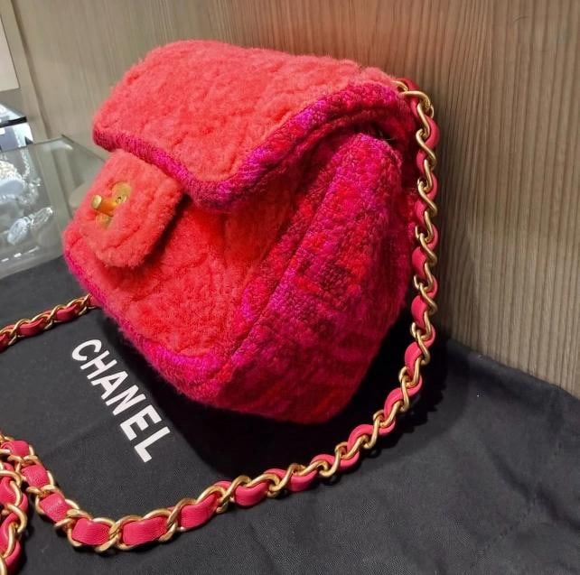 Chanel Shearling & Tweed Classic Square Mini Flap Bag in Fuchsia/Hot Pink - 3