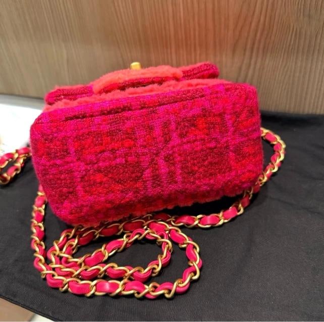 Chanel Shearling & Tweed Classic Square Mini Flap Bag in Fuchsia/Hot Pink - 5