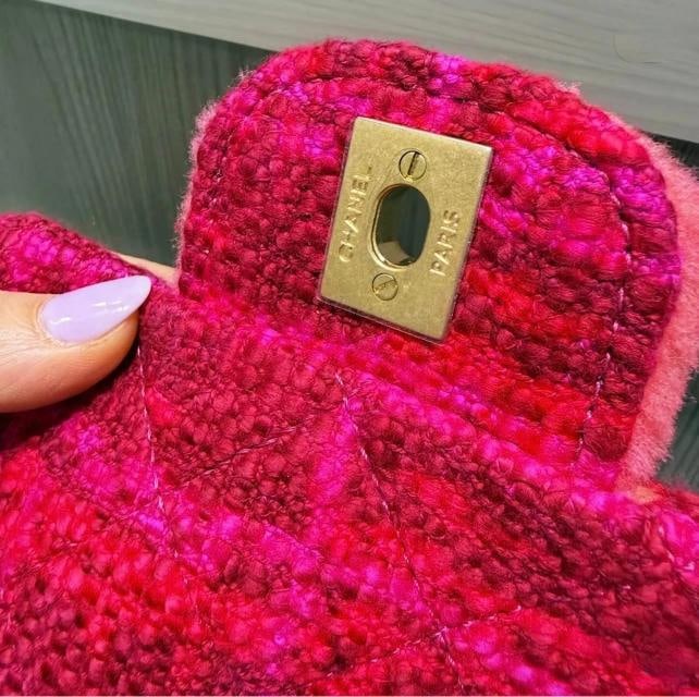 Chanel Shearling & Tweed Classic Square Mini Flap Bag in Fuchsia/Hot Pink - 8