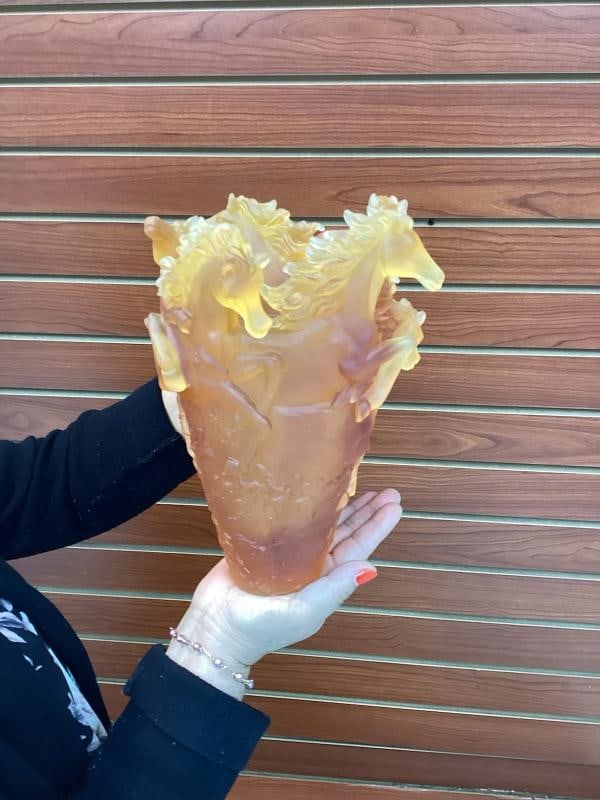 Xl Nancy Daum Style Crystal Amber Horse VasH9Ã¢â‚¬Â Heavy Art G - 2