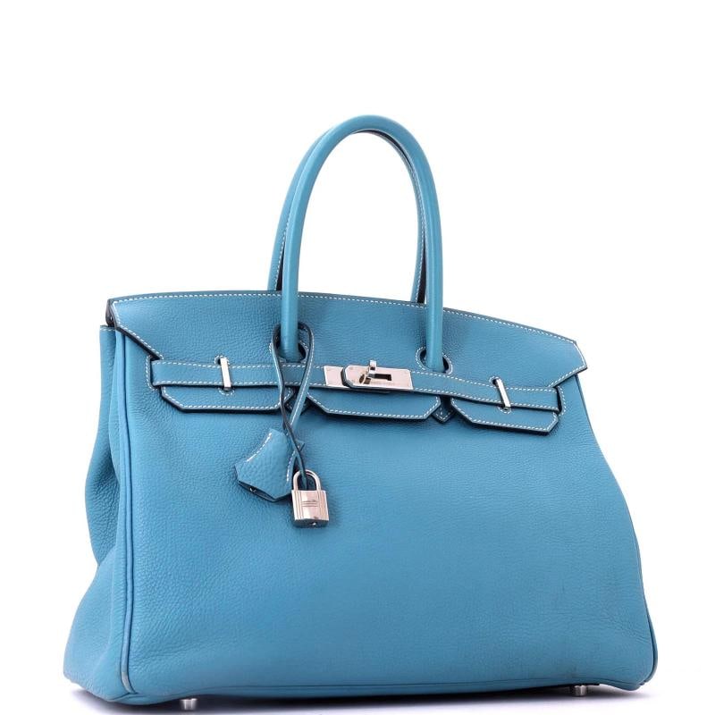 Hermes Birkin Handbag Blue Togo with Palladium Hardware 35 - 2