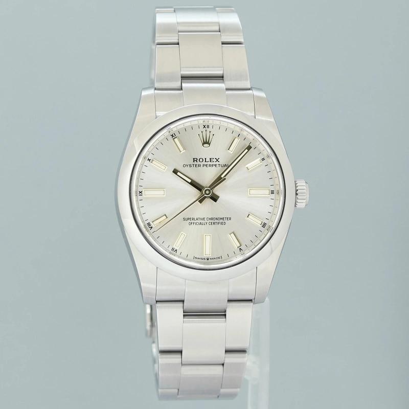 2021 MINT PAPERS Rolex Oyster Perpetual 34mm Silver Oyster Watch 124200 Watch - 2