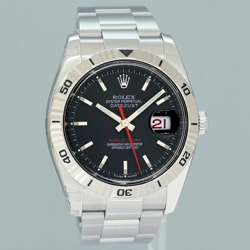 2013 MINT Rolex 116264 DateJust Turn-O-Graph Steel Black Stick White Gold Fluted - 2