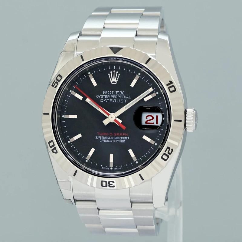 2013 MINT Rolex 116264 DateJust Turn-O-Graph Steel Black Stick White Gold Fluted - 3